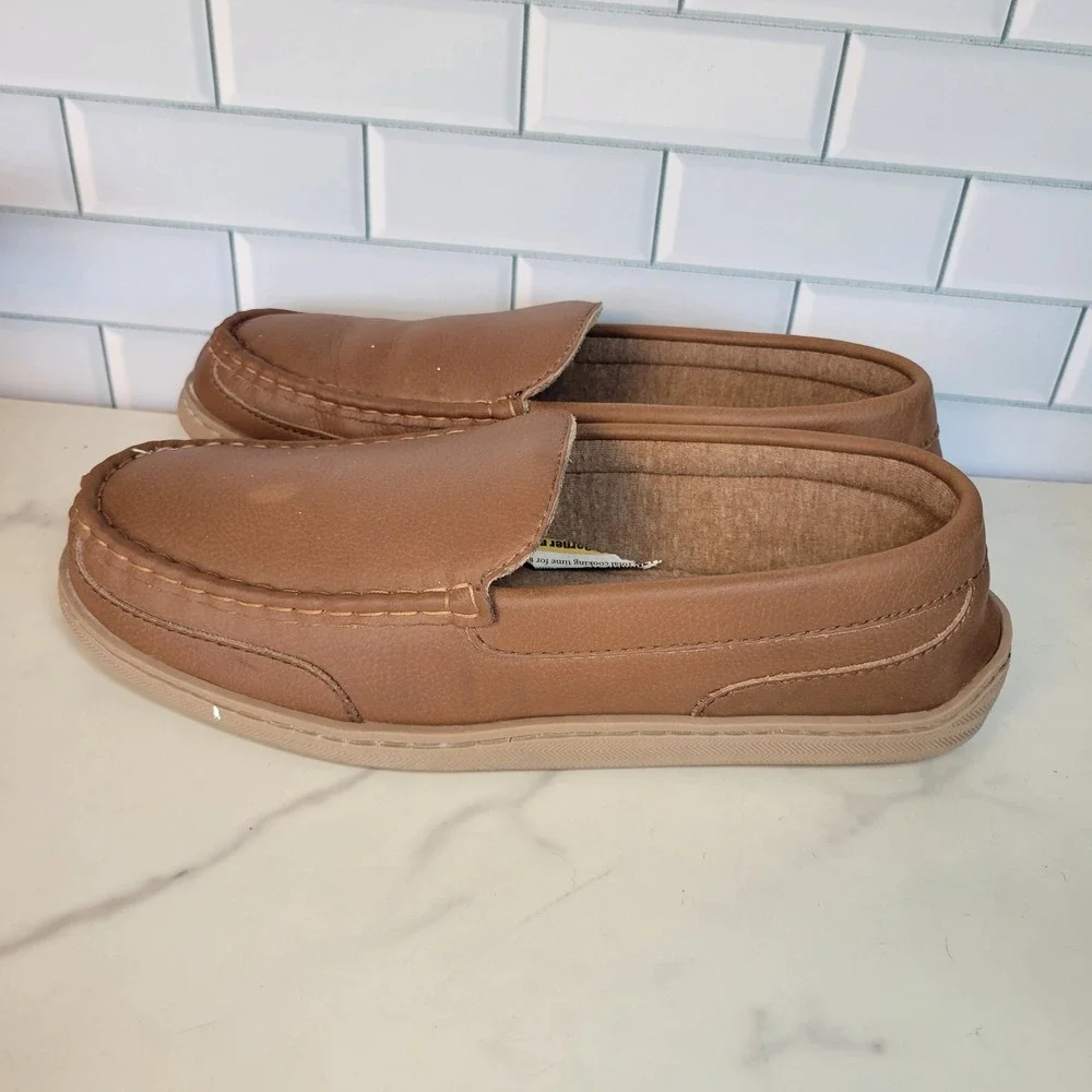MyPillow MySlippers Mens 11 Brown Leather Moccasin Slippers 74462-05